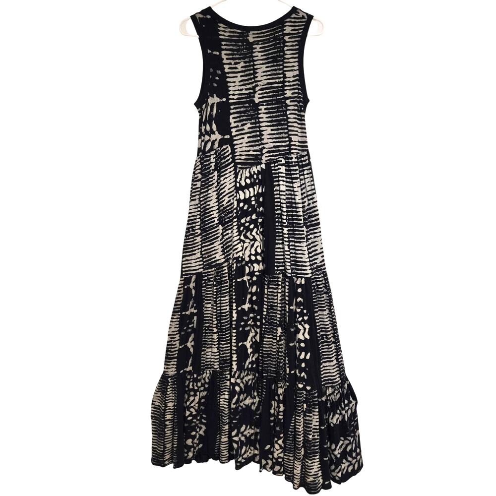 Anthropologie Holding Horses XS Blue White Batik Knit Tiered Maxi Dress Boho - Picture 4 of 10